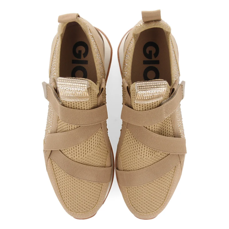 Drongan women's beige monochrome sock-style sneakers with crystals