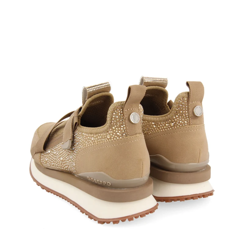 Drongan women's beige monochrome sock-style sneakers with crystals