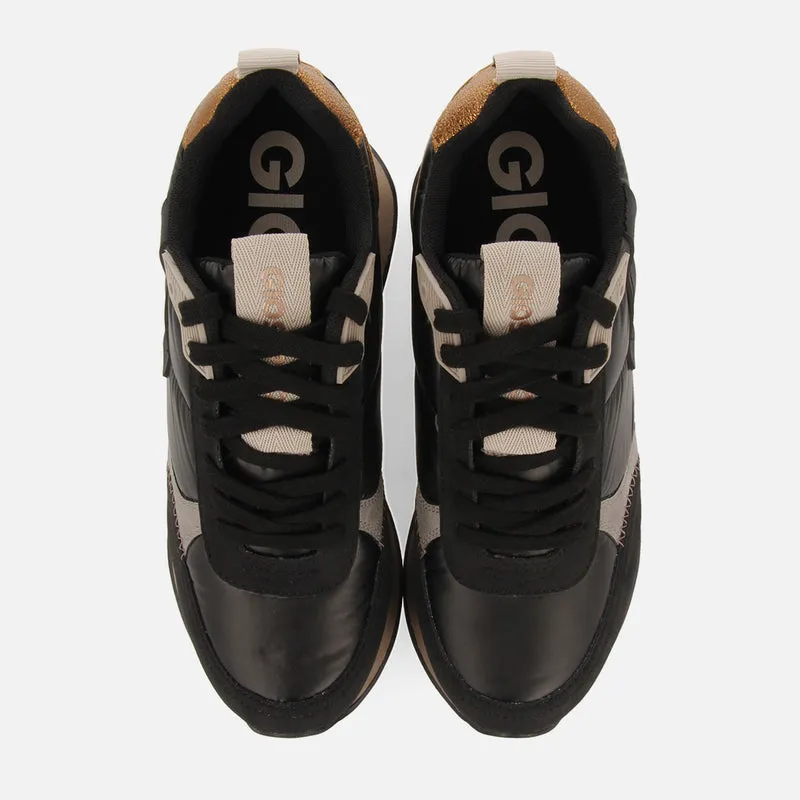 Anif women's cushioned black monochrome sneakers with details and inner wedges