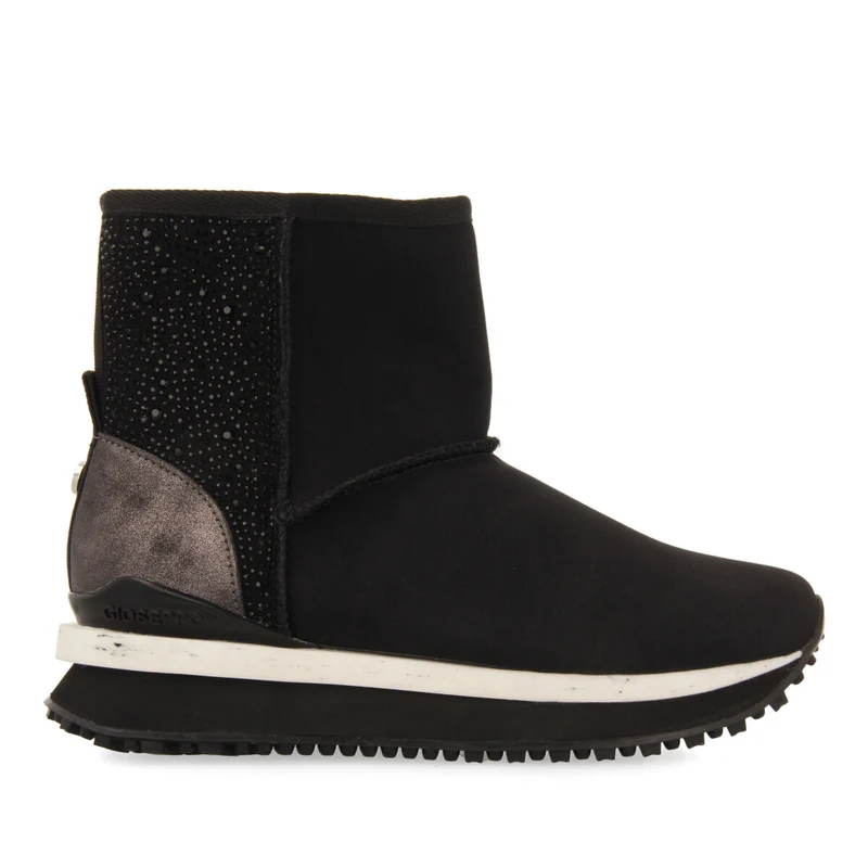 Herreid women's black shearling boot-style sneakers with crystals
