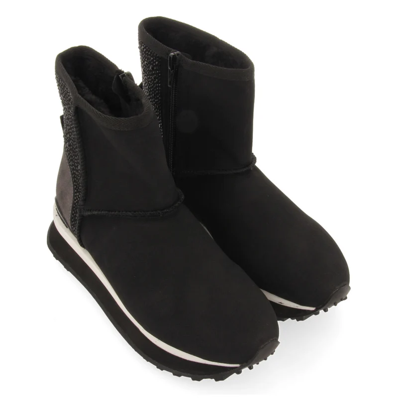 Herreid women's black shearling boot-style sneakers with crystals