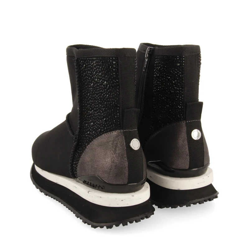 Herreid women's black shearling boot-style sneakers with crystals