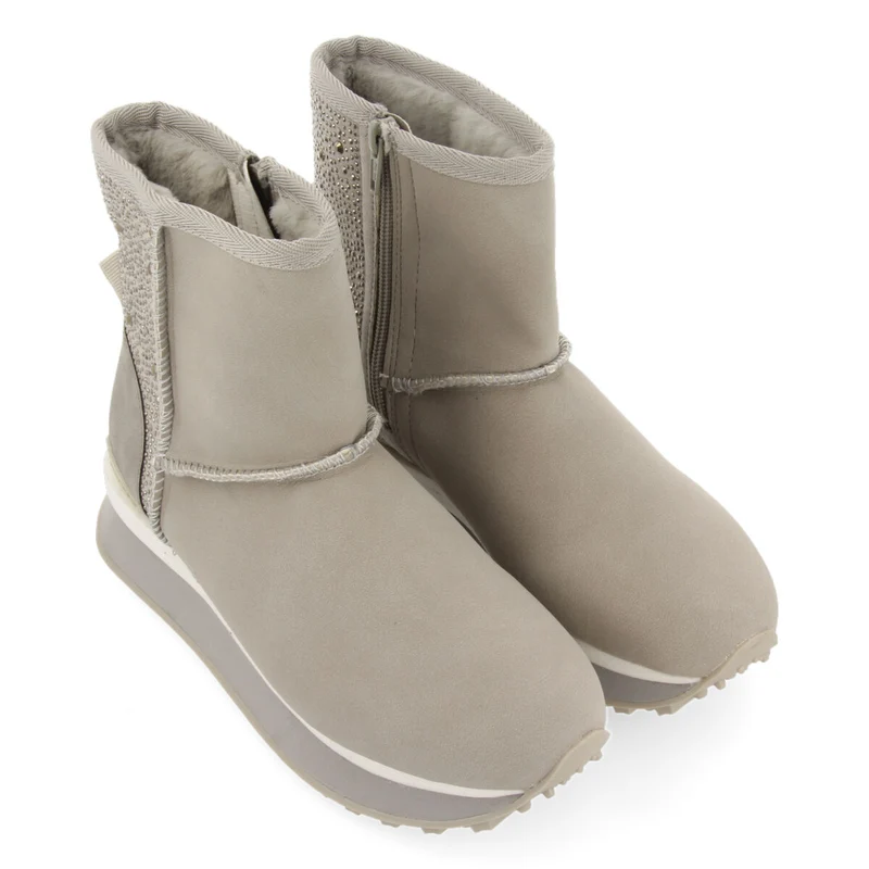 Herreid women's grey shearling boot-style sneakers with crystals