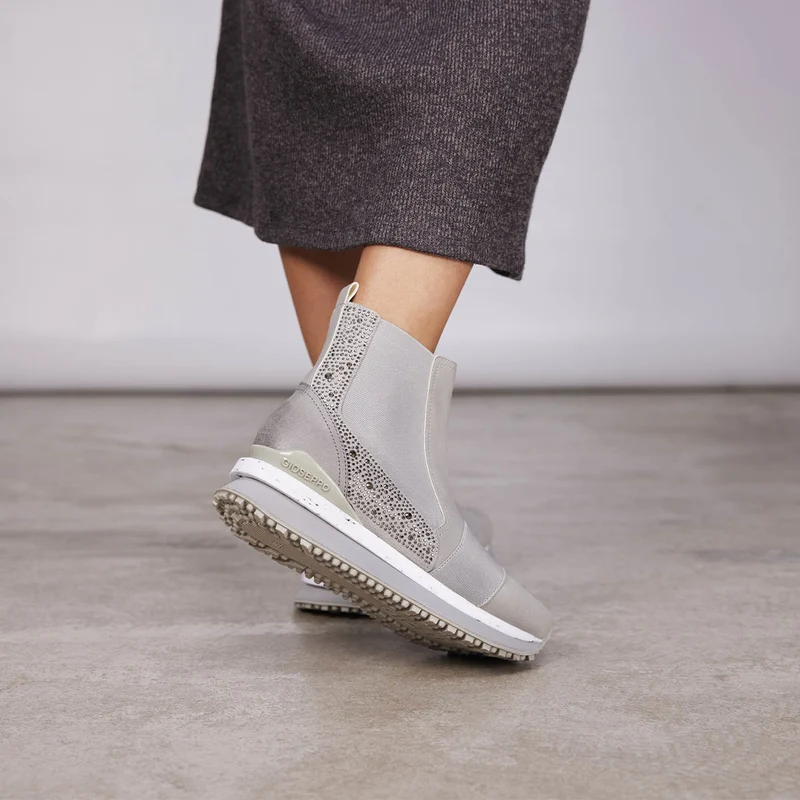 Herreid women's grey shearling boot-style sneakers with crystals
