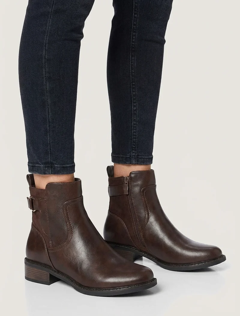 Bottines en simili et suédine - Marron