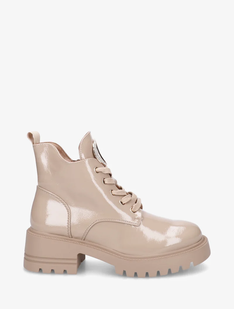 Boots vernies à bijou métal strassé - Taupe