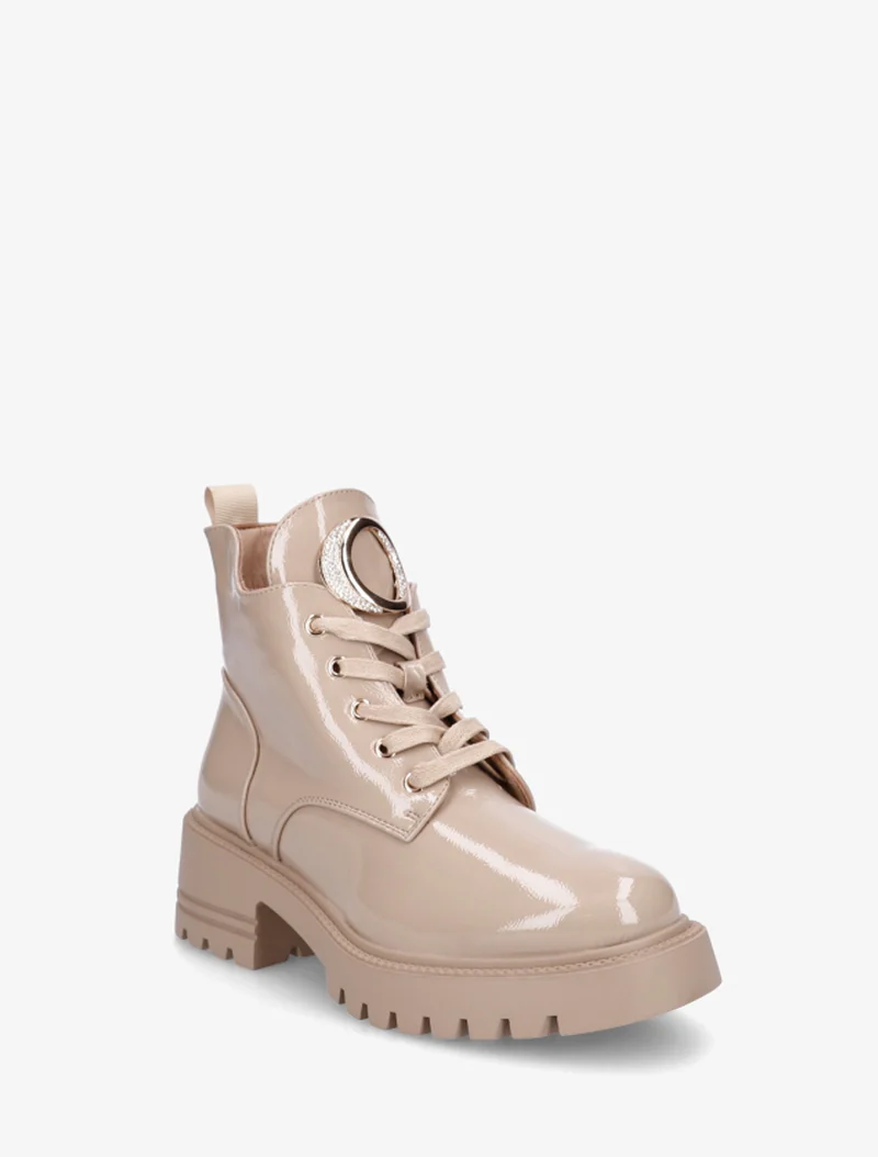 Boots vernies à bijou métal strassé - Taupe