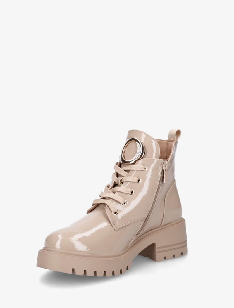 Boots vernies à bijou métal strassé - Taupe