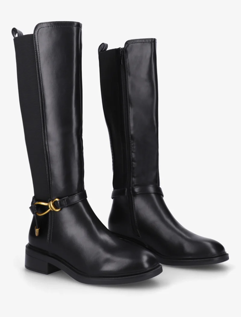 Bottes style cavalière à boucle fantaisie - Noir