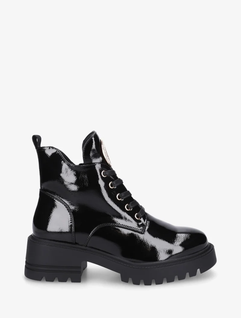 Boots vernies à bijou métal strassé - Noir