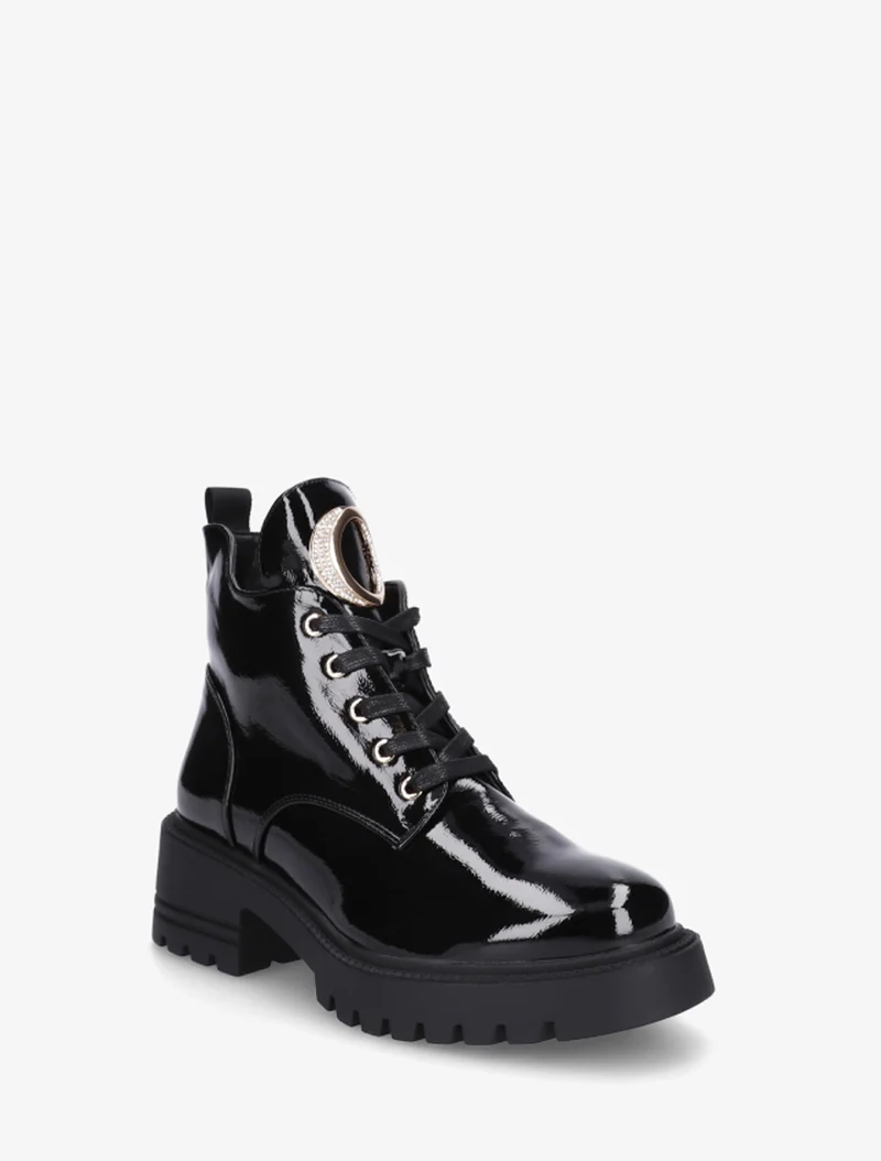 Boots vernies à bijou métal strassé - Noir