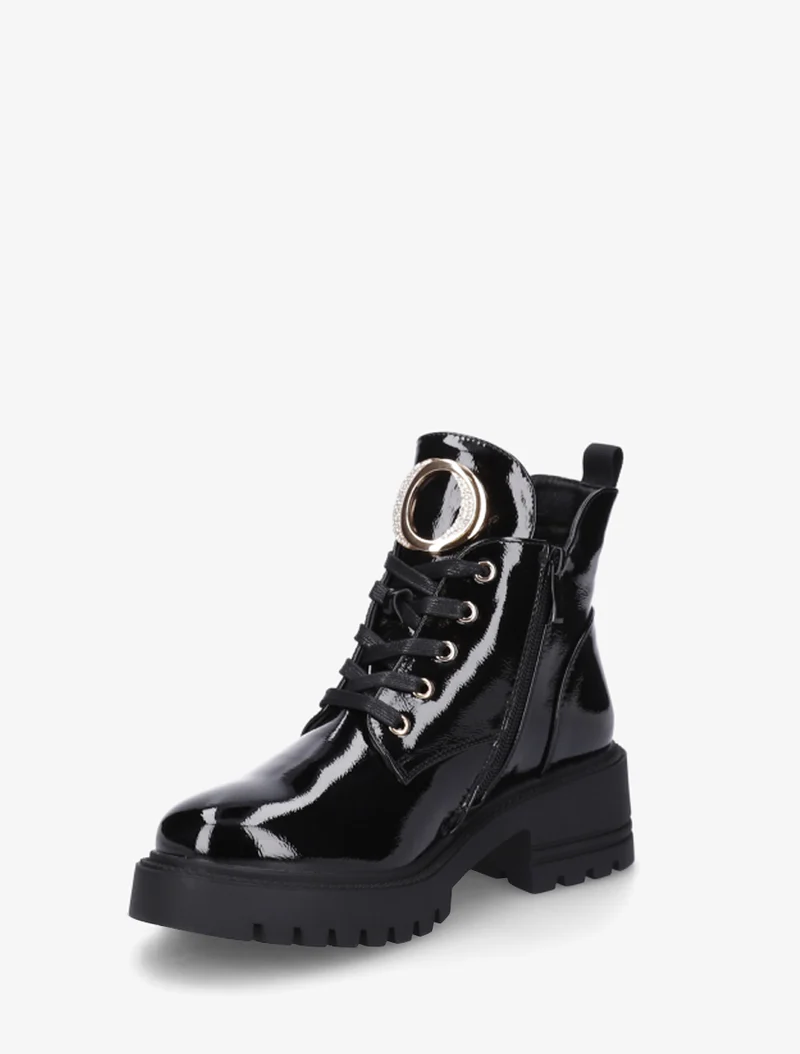 Boots vernies à bijou métal strassé - Noir