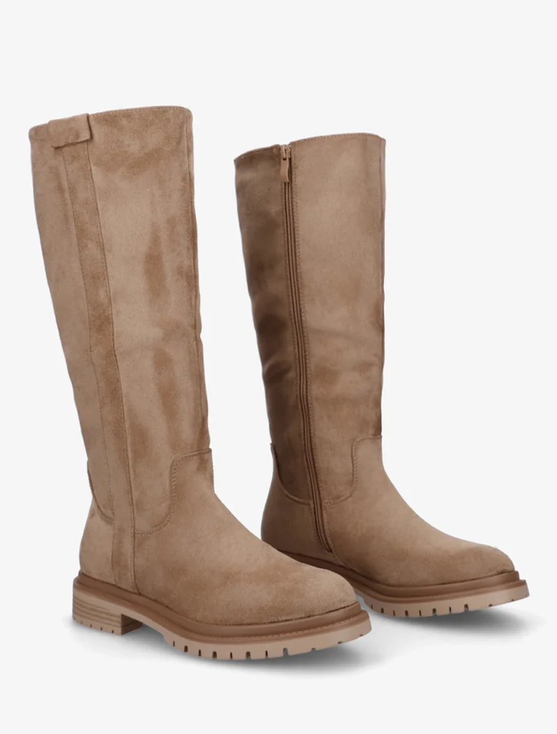 Bottes en suédine à semelle crantée - Taupe