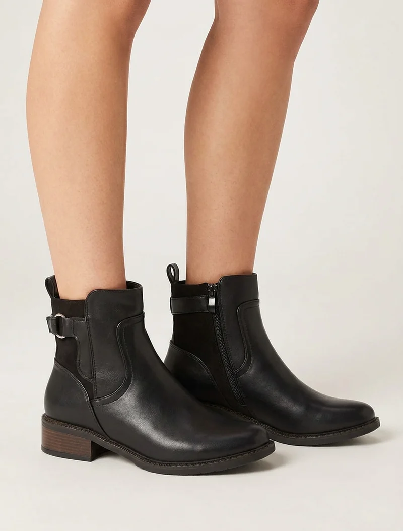 Bottines en simili et suédine - Noir
