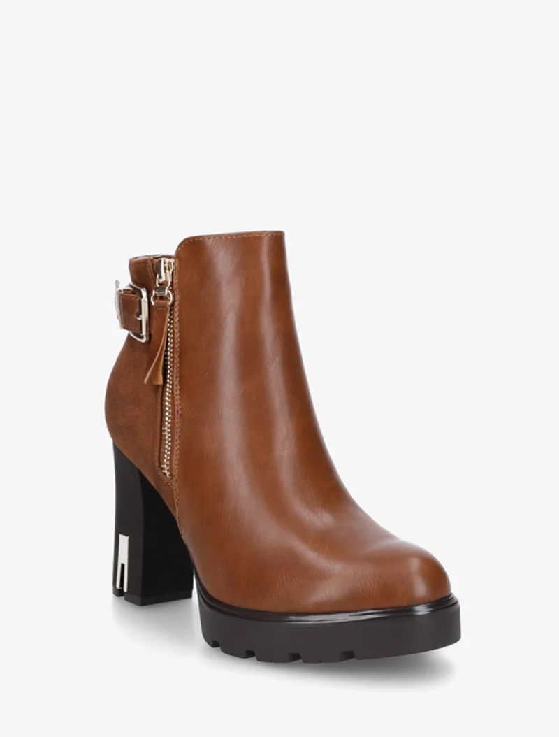 Bottines bimatière à zip décoratif - Camel