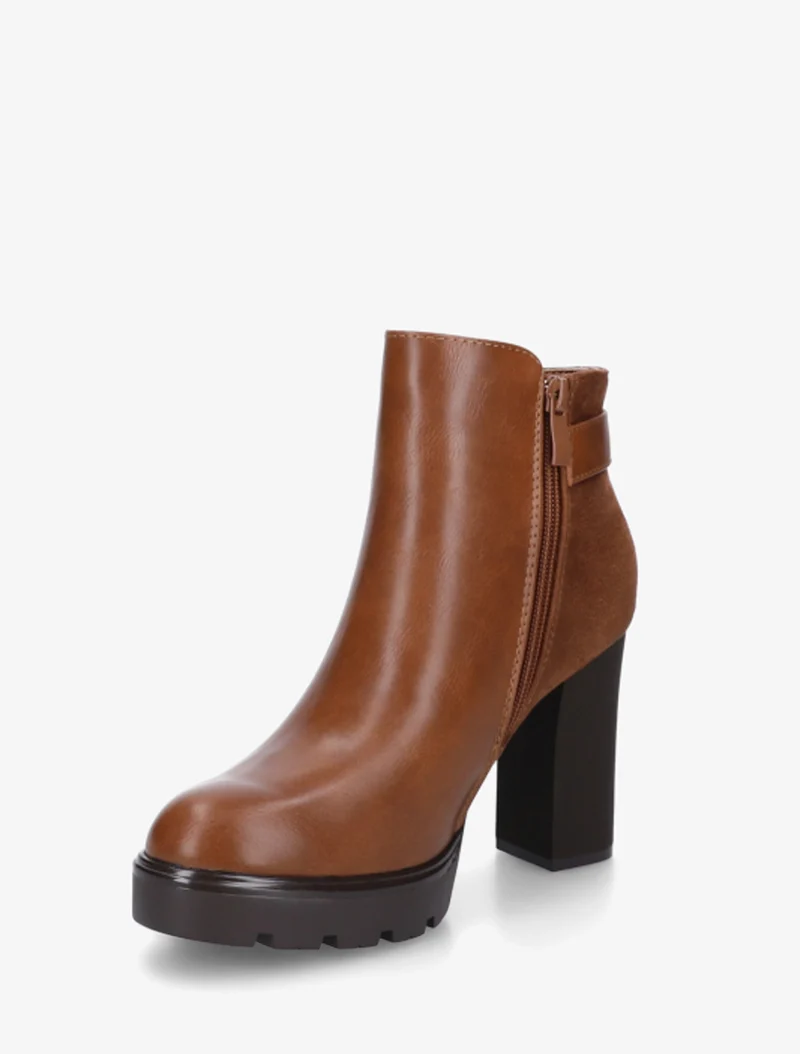 Bottines bimatière à zip décoratif - Camel