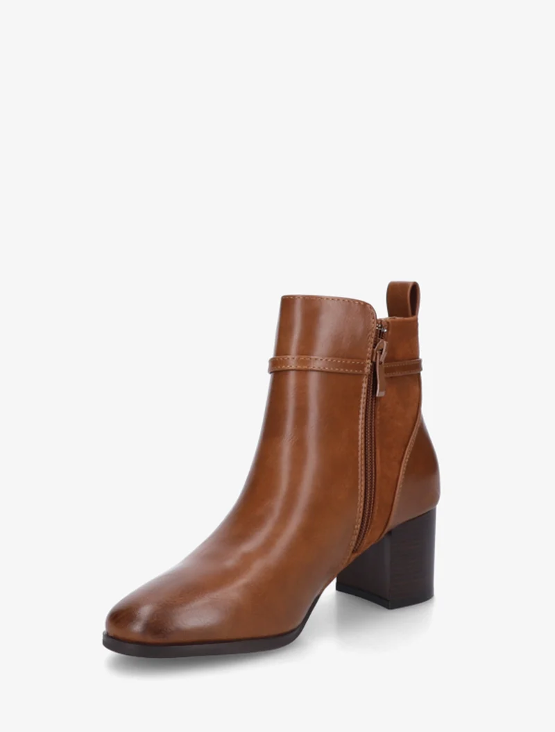Bottines bimatière avec sangles - Camel