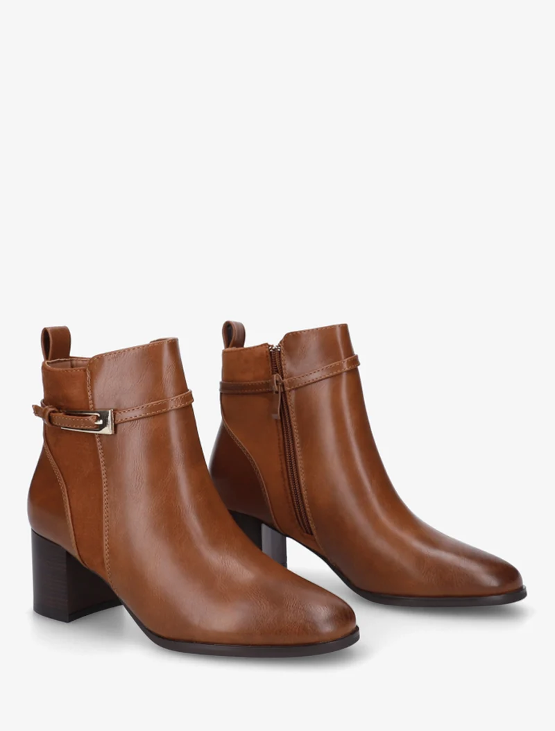 Bottines bimatière avec sangles - Camel