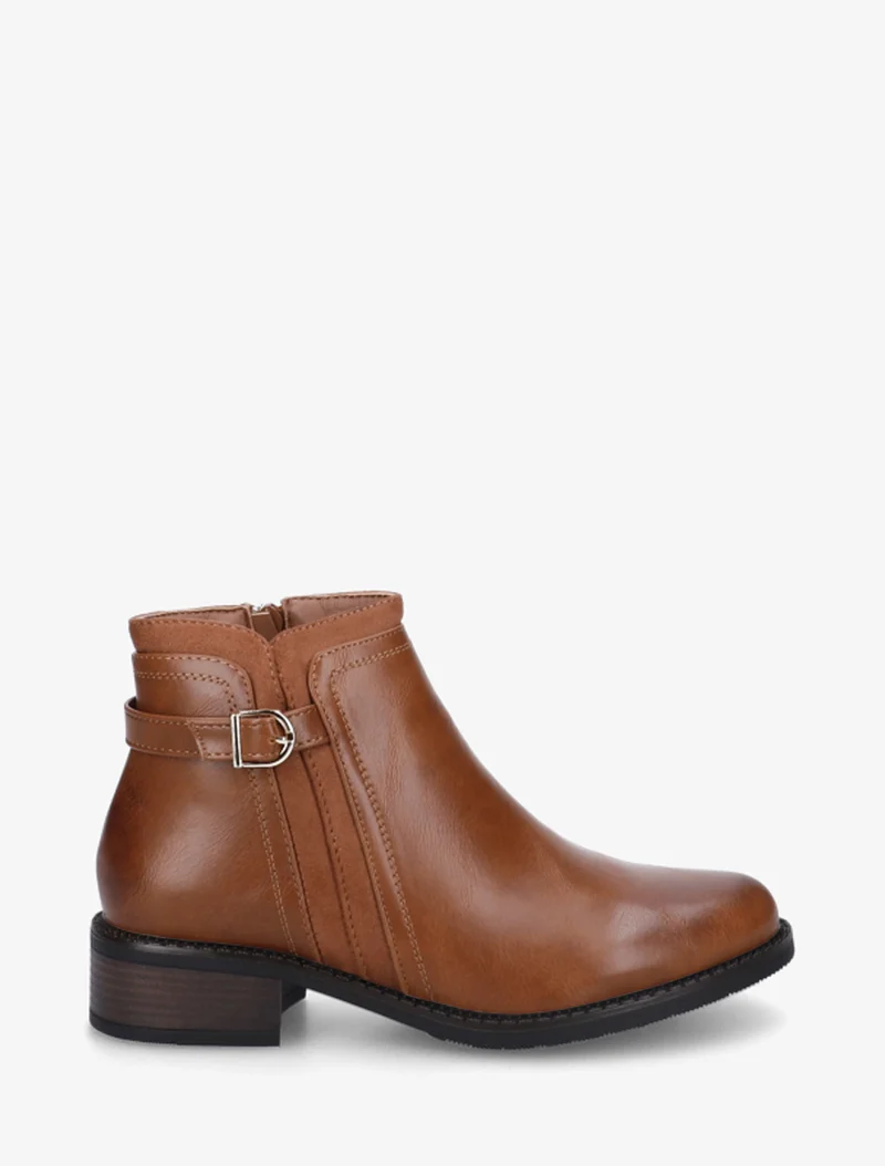 Bottines en simili à boucle et empiècement suédine - Camel