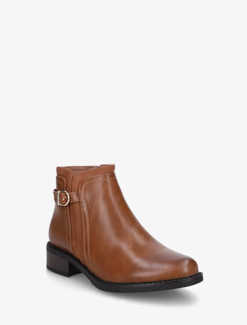 Bottines en simili à boucle et empiècement suédine - Camel