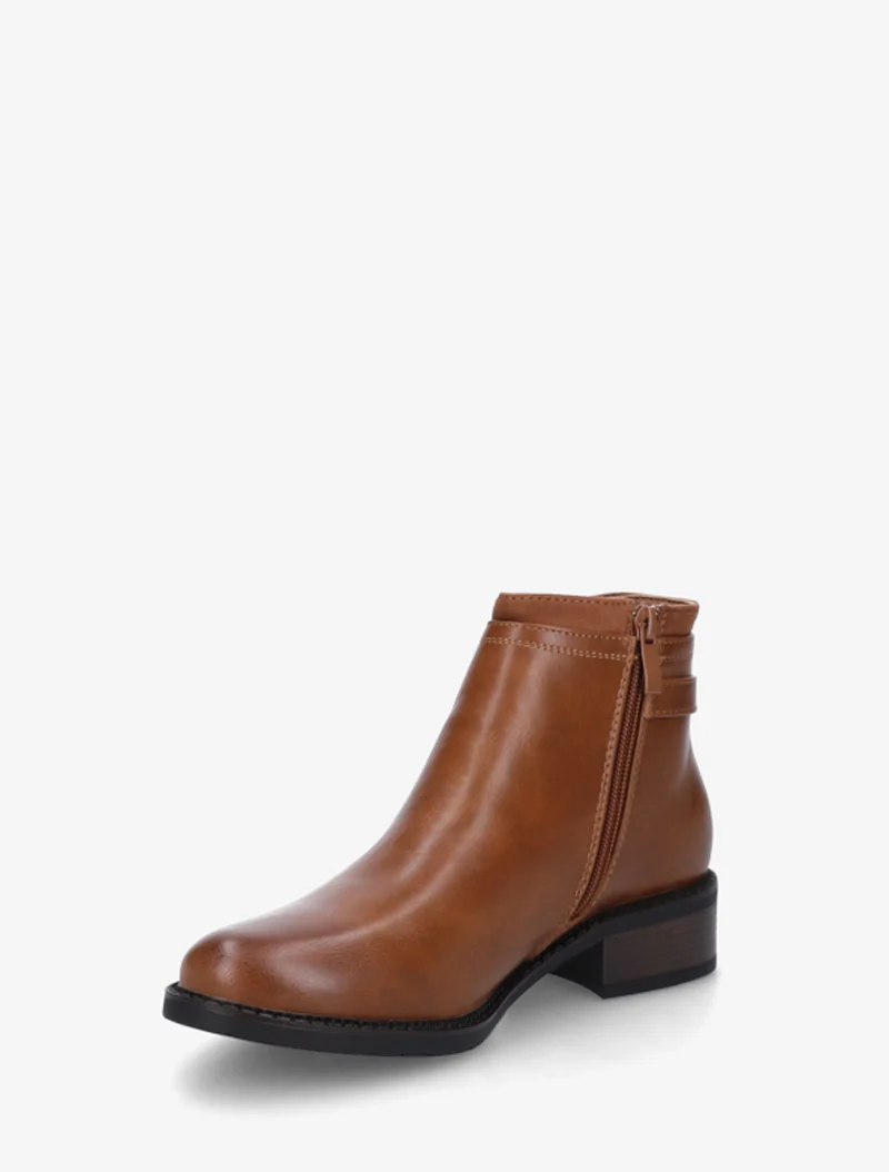 Bottines en simili à boucle et empiècement suédine - Camel