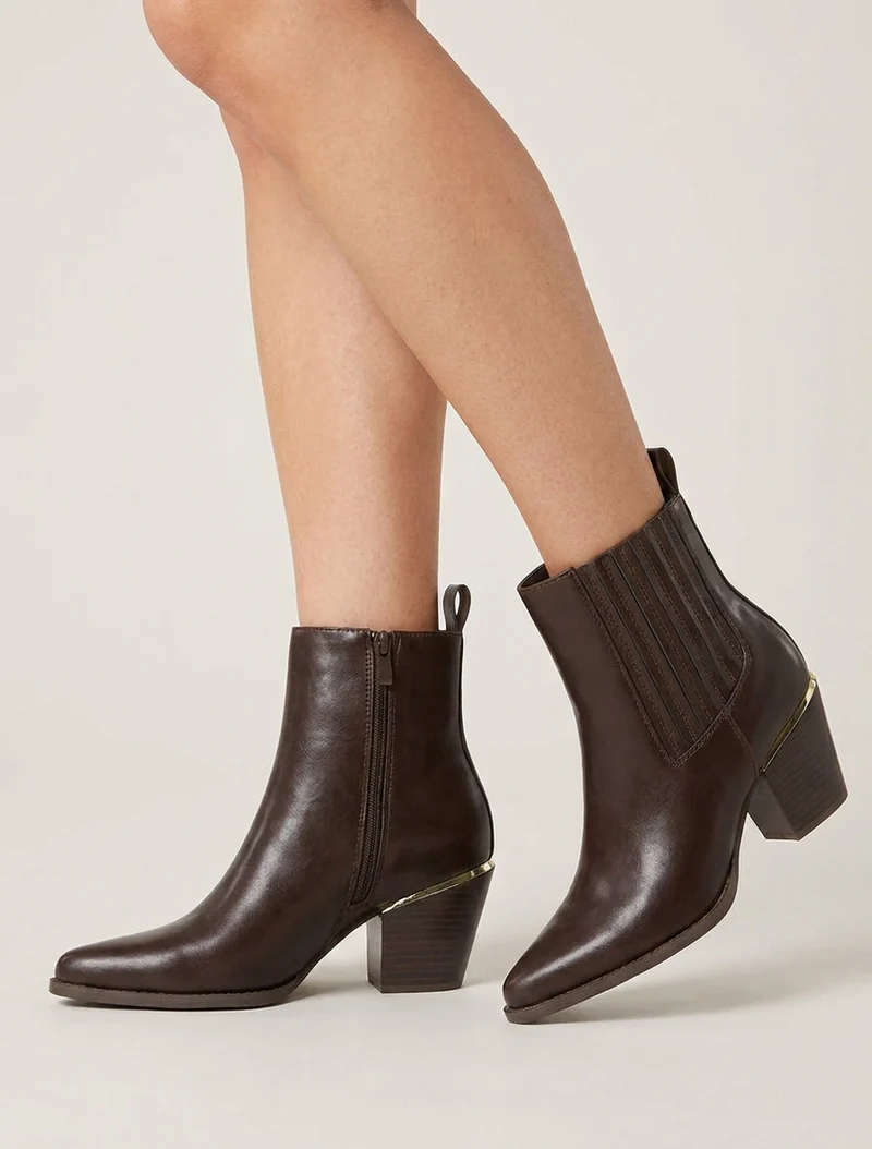 Bottines en simili style santiags - Chocolat