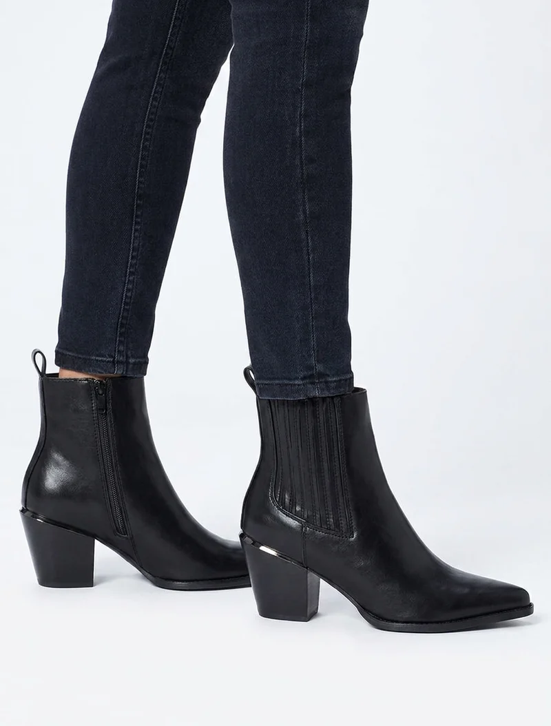 Bottines en simili style santiags - Noir