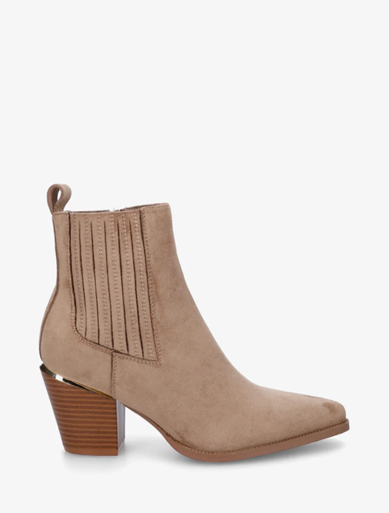 Bottines en suédine style santiags - Taupe