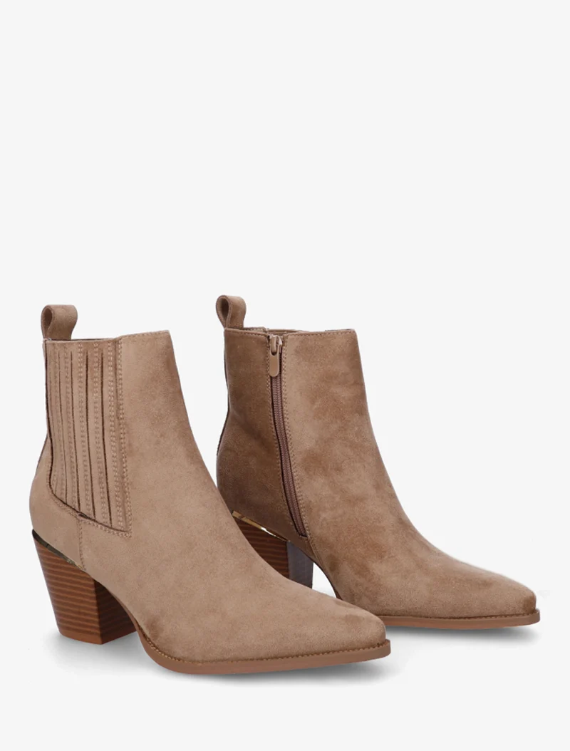 Bottines en suédine style santiags - Taupe