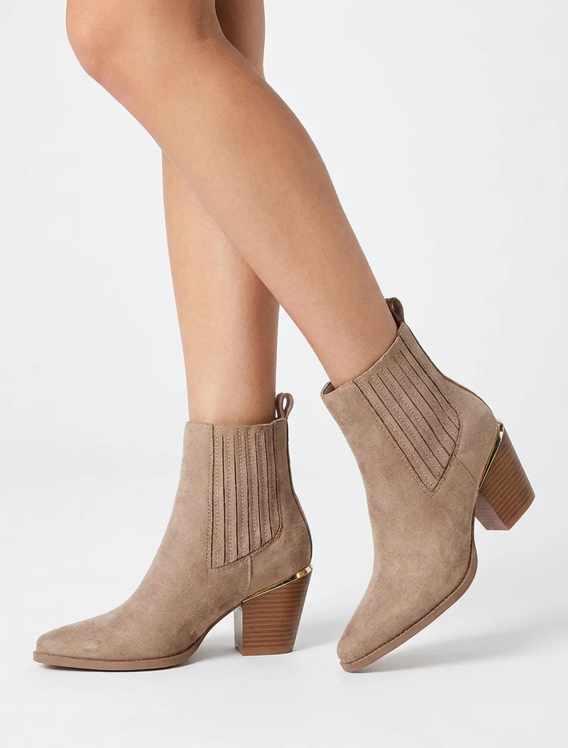 Bottines en suédine style santiags - Taupe