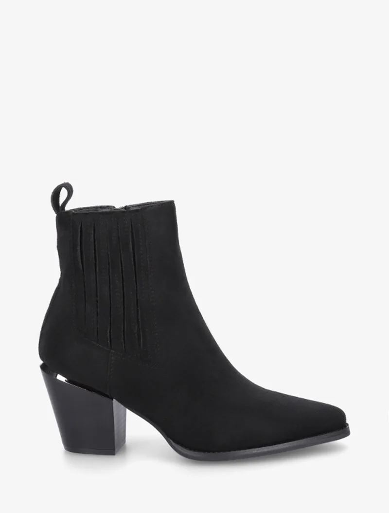 Bottines en suédine style santiags - Noir
