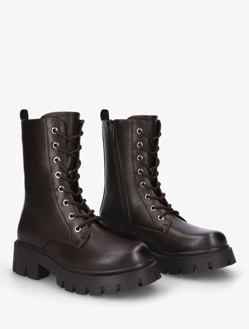 Bottines montantes à lacets - Chocolat