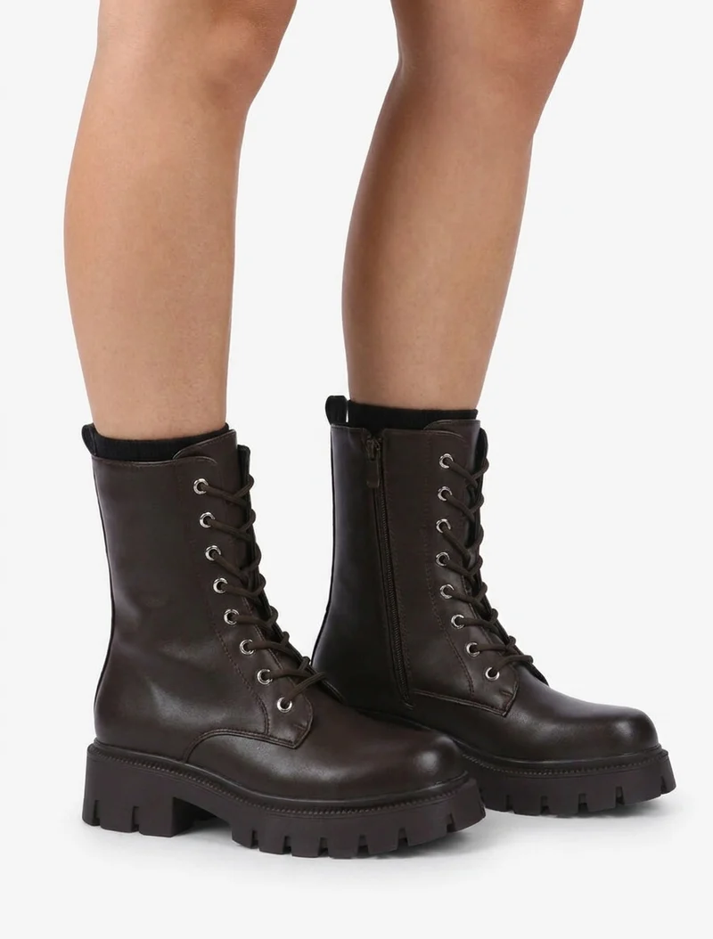 Bottines montantes à lacets - Chocolat