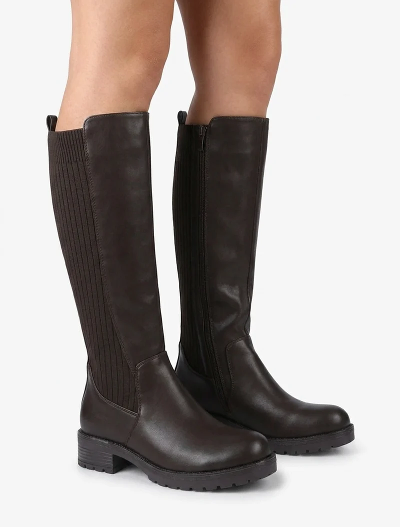 Bottes élastiquées en tissu côtelé - Chocolat
