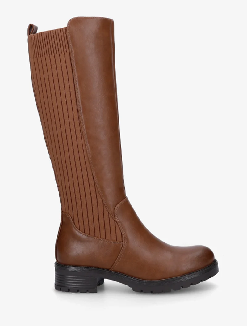 Bottes élastiquées en tissu côtelé - Camel
