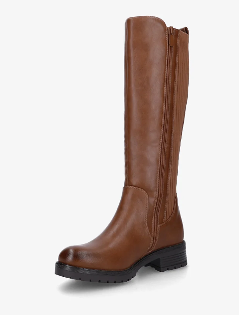 Bottes élastiquées en tissu côtelé - Camel