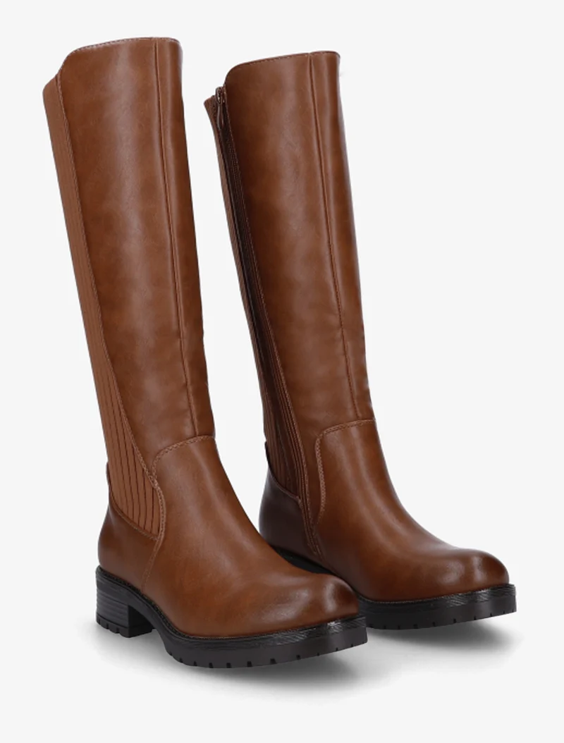 Bottes élastiquées en tissu côtelé - Camel