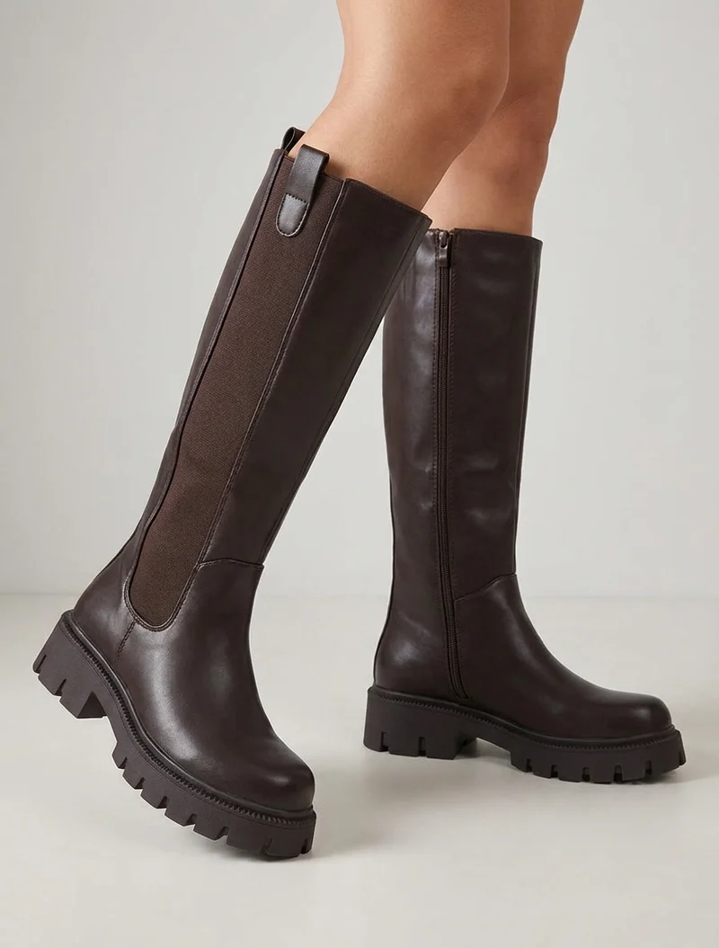 Bottes élastiquées en simili - Chocolat