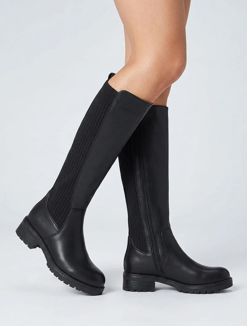 Bottes élastiquées en tissu côtelé - Noir