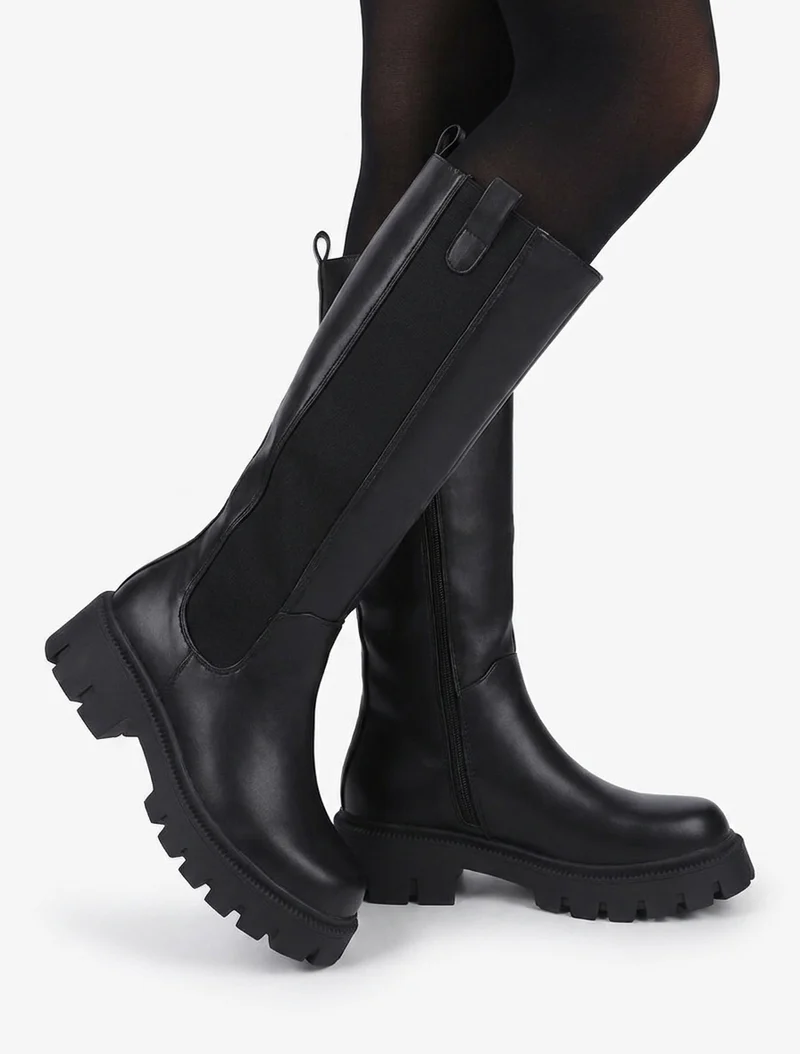 Bottes élastiquées en simili - Noir