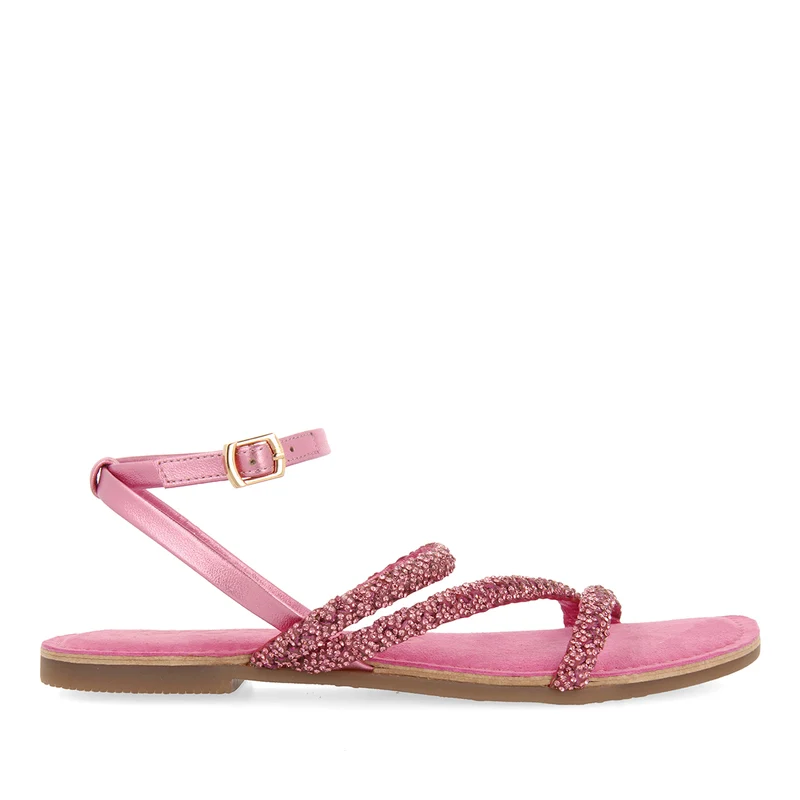FUCHSIA LEATHER SANDALS WITH EMBELLISHMENTS FOR WOMEN SORLINGAS