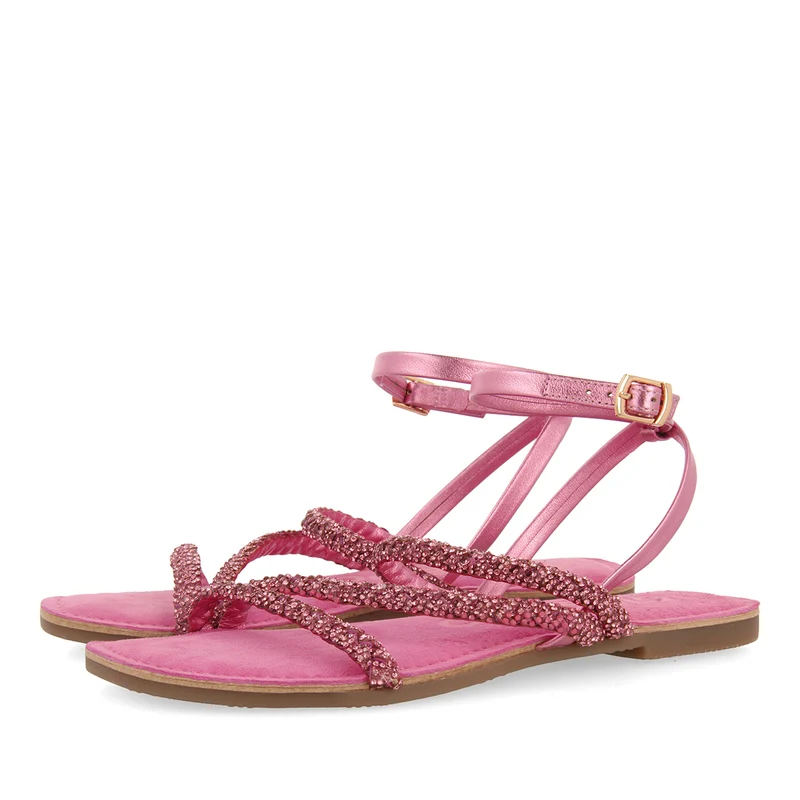 FUCHSIA LEATHER SANDALS WITH EMBELLISHMENTS FOR WOMEN SORLINGAS