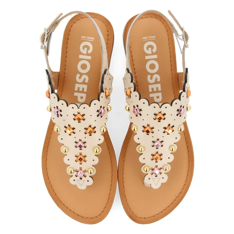 OFF-WHITE LEATHER SANDALS WITH FLOWER STUDDED DECORATION FOR WOMEN PRELOJ