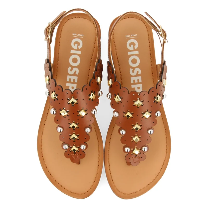 LEATHER SKIN SANDALS WITH FLOWER EMBELLISHMENT AND STUDS FOR WOMEN PRELOJ