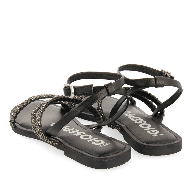 BLACK LEATHER SANDALS WITH EMBELLISHMENTS FOR WOMEN SORLINGAS
