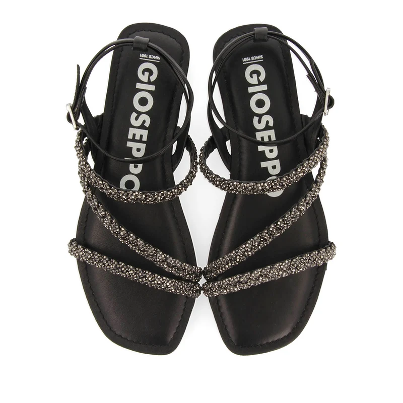 BLACK LEATHER SANDALS WITH EMBELLISHMENTS FOR WOMEN SORLINGAS