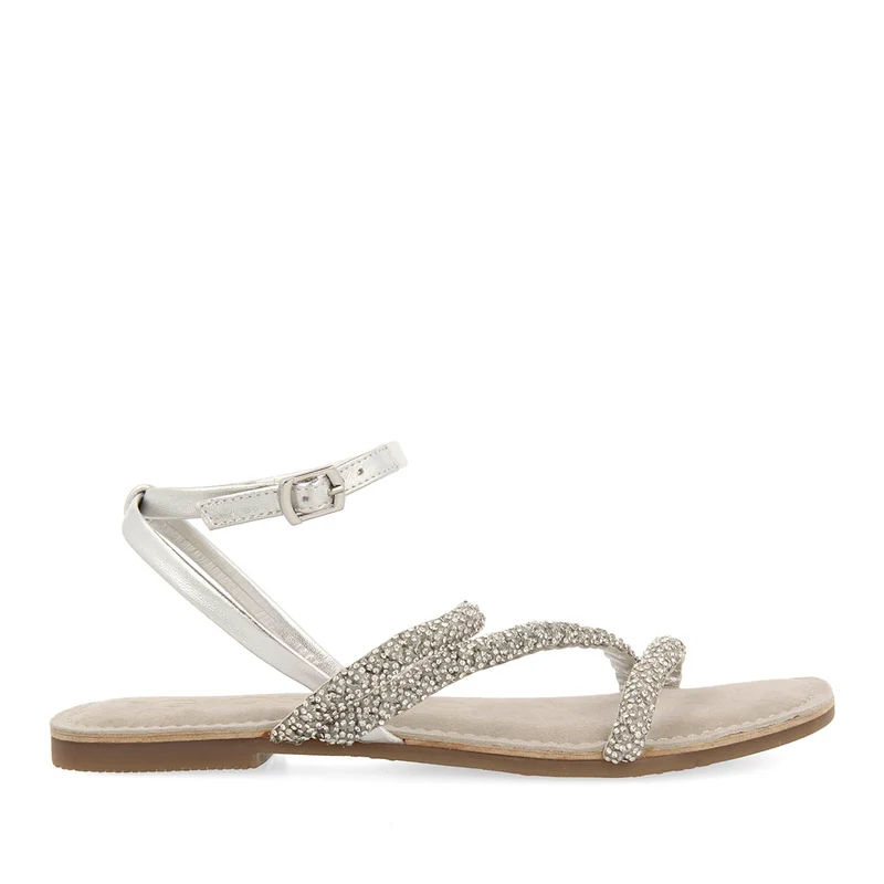 SILVER LEATHER SANDALS WITH EMBELLISHMENTS FOR WOMEN SORLINGAS