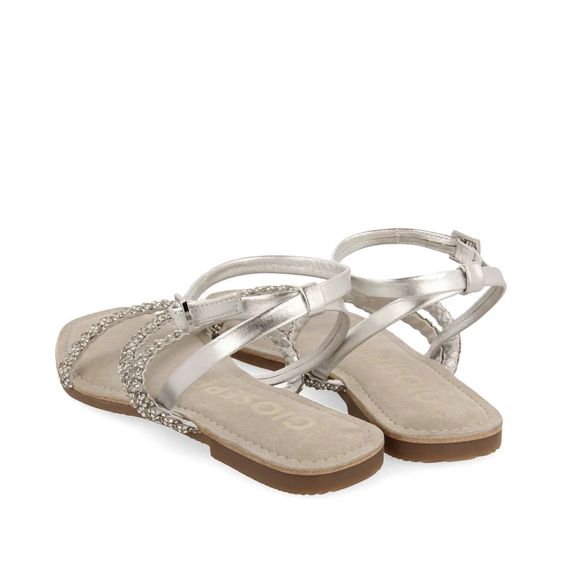 SILVER LEATHER SANDALS WITH EMBELLISHMENTS FOR WOMEN SORLINGAS