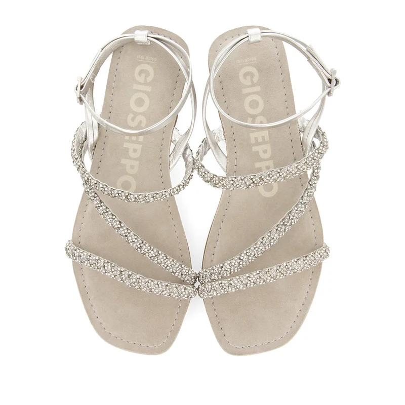 SILVER LEATHER SANDALS WITH EMBELLISHMENTS FOR WOMEN SORLINGAS