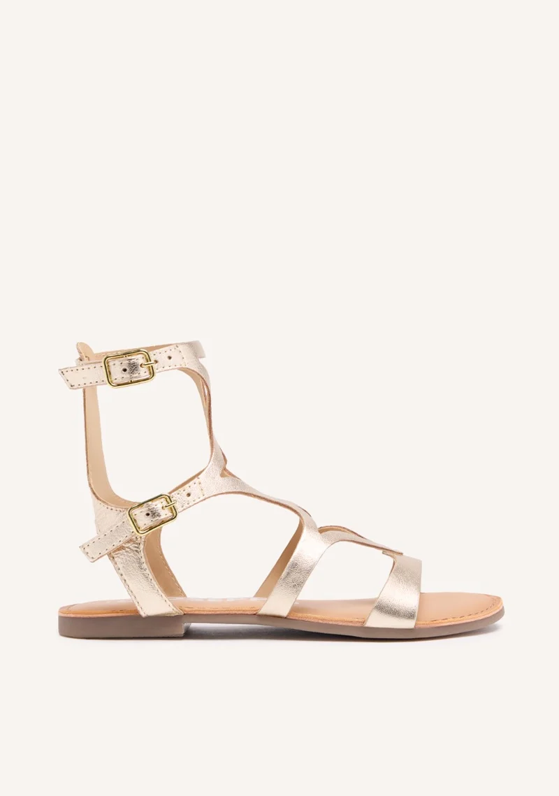 PLATINUM COLORED LEATHER ROMAN STYLE SANDALS FOR WOMEN TOPOJE